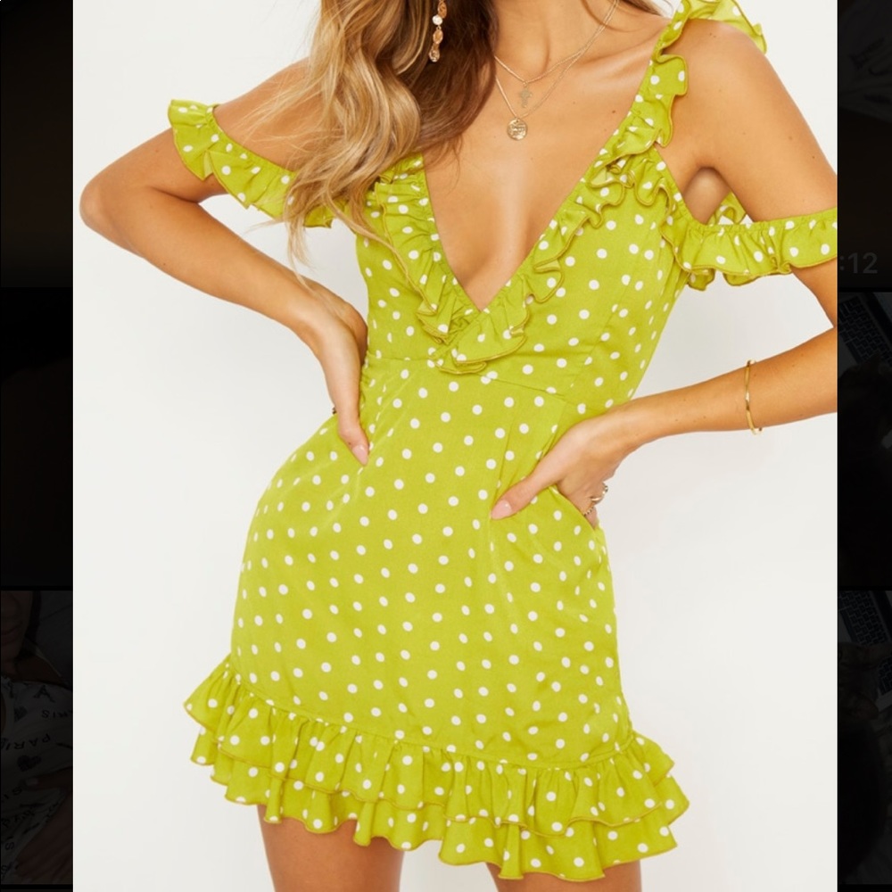 NWT Pretty Little Thing Citrine Polka Dot Dress